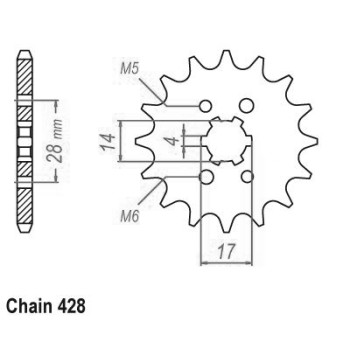 Pignon 14 Dents - Pas 428 - Similaire JTF712