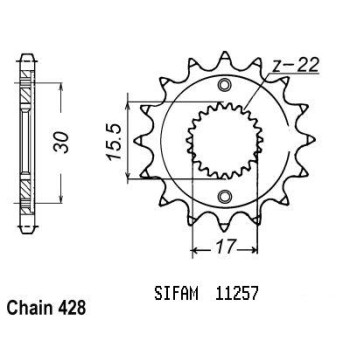 Pignon 15 Dents - Pas 428 - Similaire JTF1257