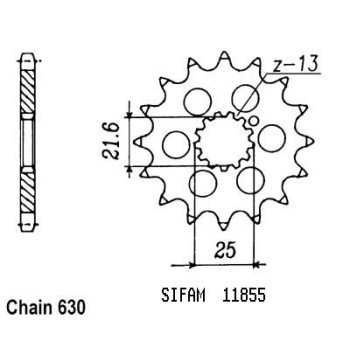 Pignon 13 Dents - Pas 630 - Similaire JTF518