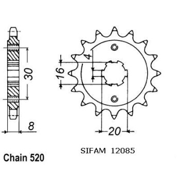 Pignon 13 Dents - Pas 520 - Similaire JTF718