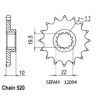 Pignon 13 Dents - Pas 520 - Similaire JTF432