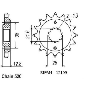Pignon 14 Dents - Pas 520 - Similaire JTF511