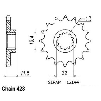 Pignon 14 Dents - Pas 428 - Similaire JTF409
