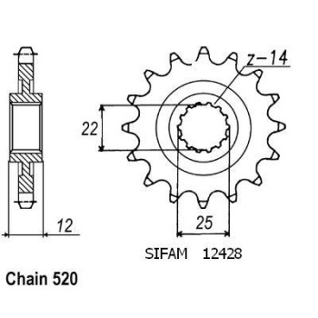 Pignon 12 Dents - Pas 520 - Similaire JTF715