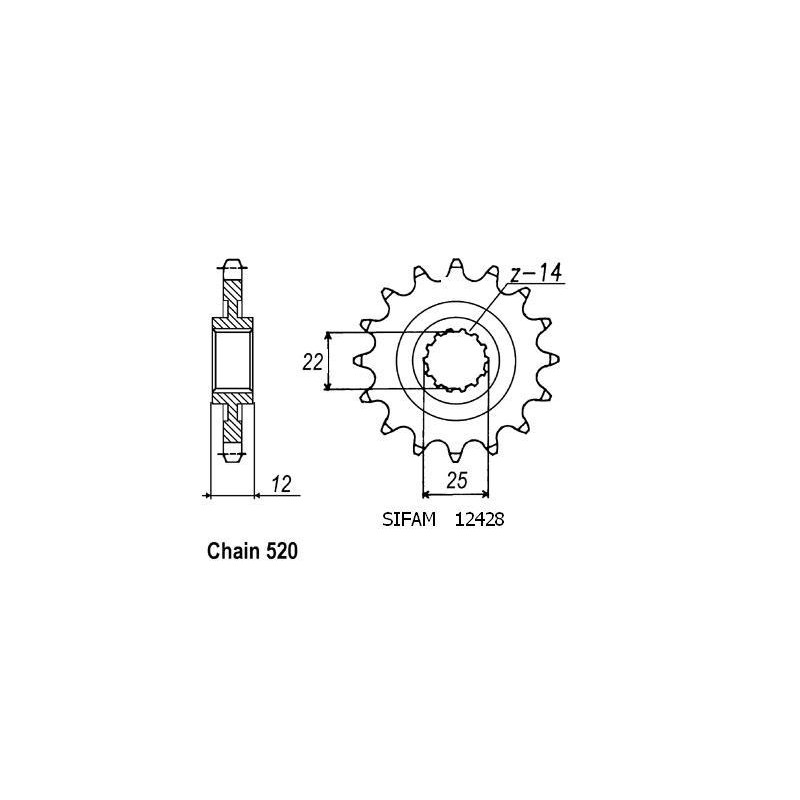 Pignon 14 Dents - Pas 520 - Similaire JTF715