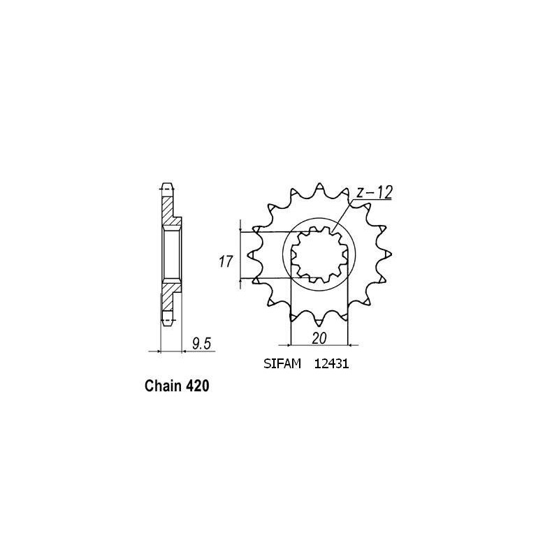 Pignon 12 Dents - Pas 420 - Similaire JTF2431