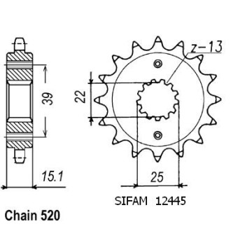 Pignon 15 Dents - Pas 520 - Similaire JTF1042