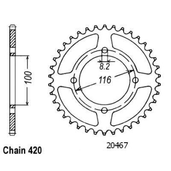 Couronne Alu. 54 Dents - Pas 420 - Similaire JTA461