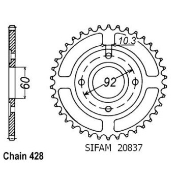 Couronne Acier 39 Dents - Pas 428 - Similaire JTR837