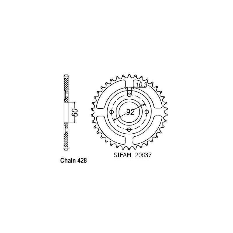 Couronne Acier 39 Dents - Pas 428 - Similaire JTR837