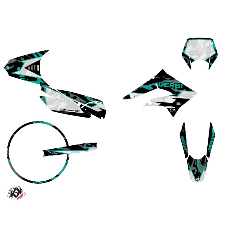 PACK Kit Deco + Housse de Selle 50cc BARBARIAN Derbi Xtreme 50 Turquoi