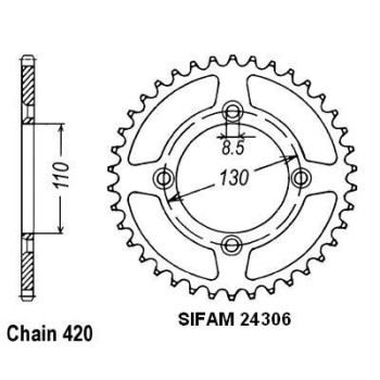 Couronne Alu. 55 Dents - Pas 420 - Similaire JTA130