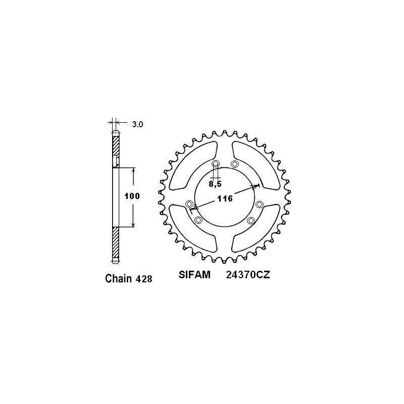 Couronne Acier 52 Dents - Pas 428 - Similaire JTR4026
