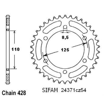 Couronne Acier 52 Dents - Pas 428 - Similaire JTR4371