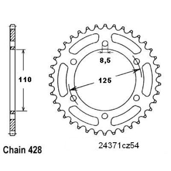 Couronne Acier 54 Dents - Pas 428 - Similaire JTR4371