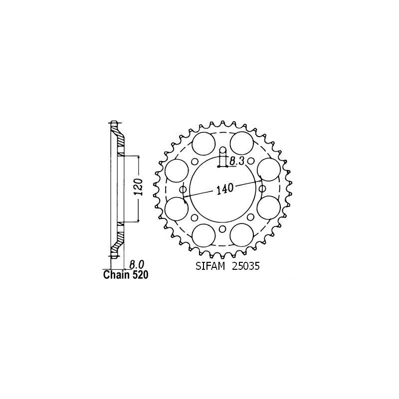Couronne Acier 43 Dents - Pas 520 - Similaire JTR477