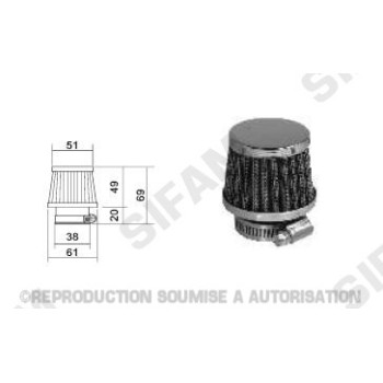 Filtre à Air Cornet Interieur : Ø38mm Longueur: 69mm Droit