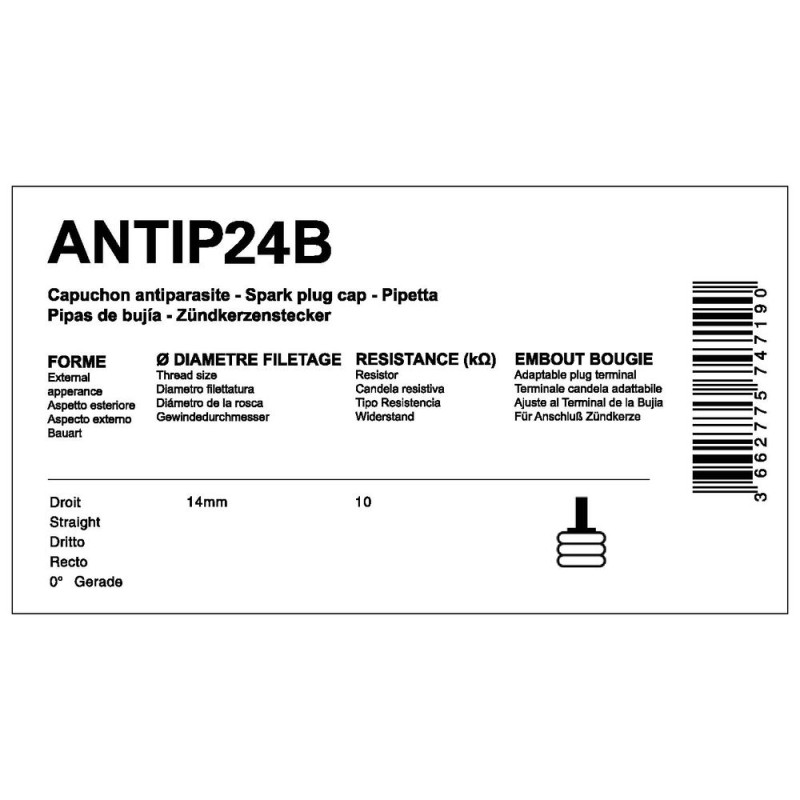 Capuchon Antiparasite BLISTER 10kΩ Sans Olive Bougie 14mm