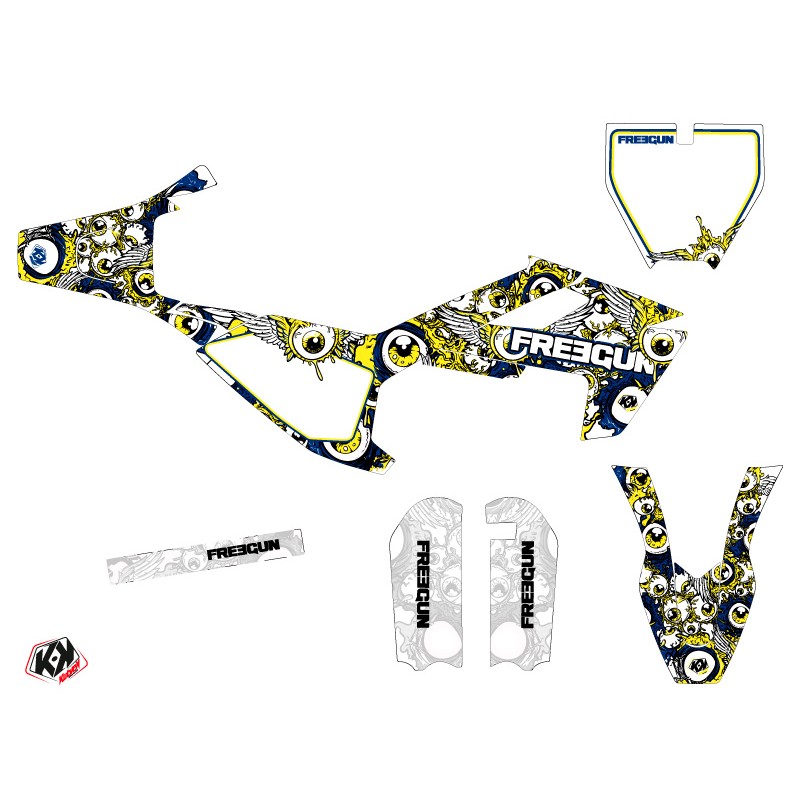 Kit Deco Moto Cross Freegun Eyed Husqvarna TC 50 Bleu Jaune