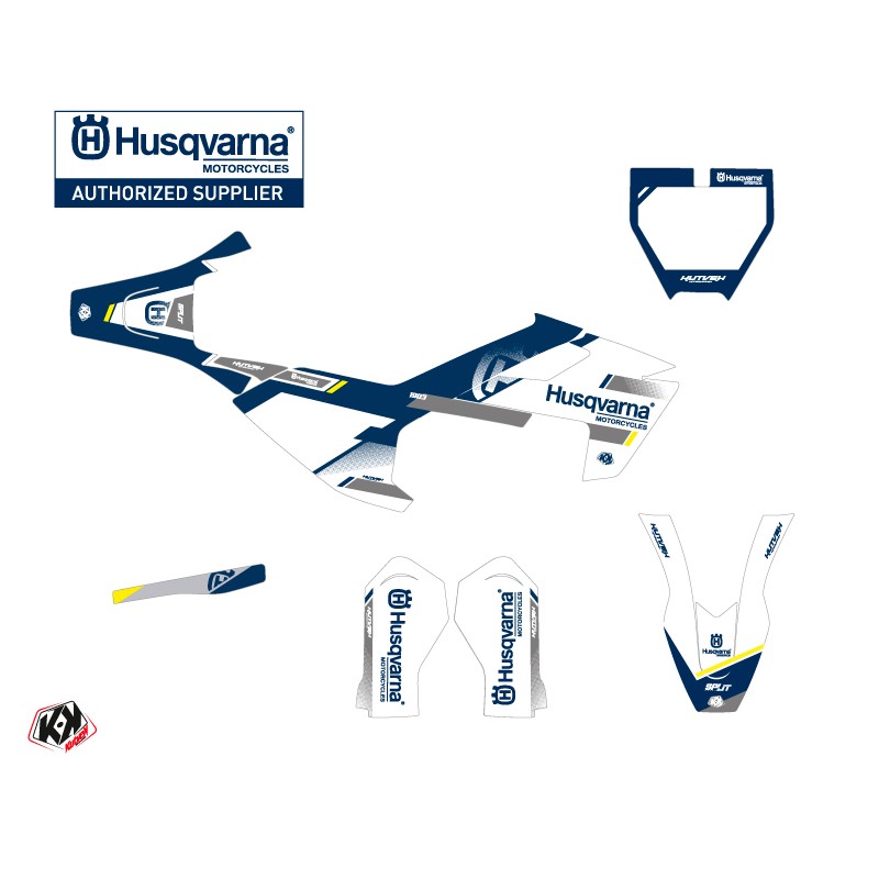 Kit Deco Moto Cross Split Husqvarna TC 50 Blanc Bleu