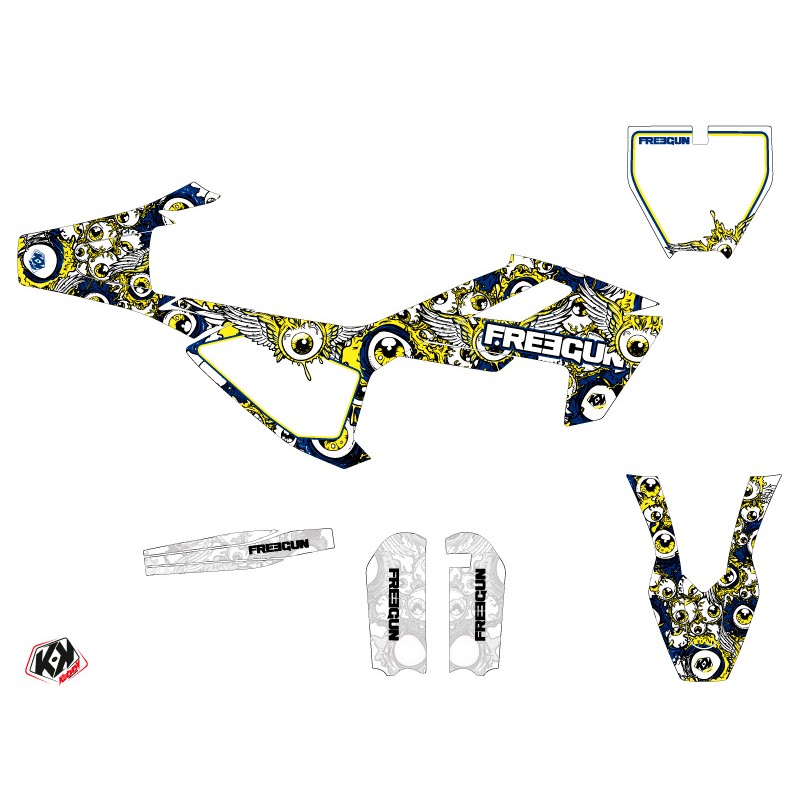 Kit Deco Moto Cross Freegun Eyed Husqvarna TC 65 Bleu Jaune