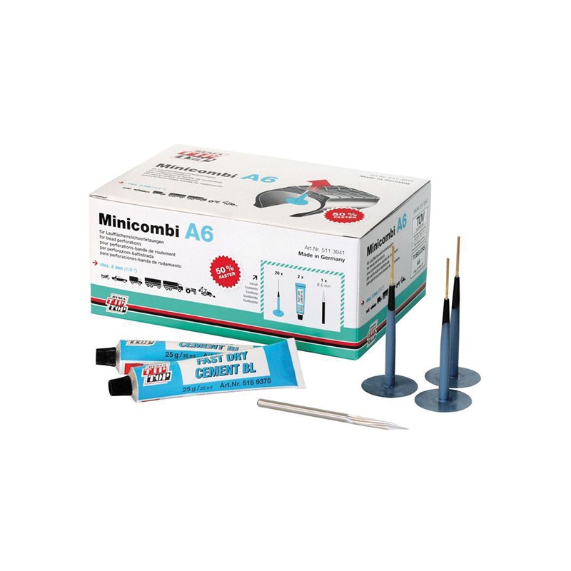 Kit Réparation Pneu Atelier - Champignon - 20 Minicombi A6 + 1 Fraise