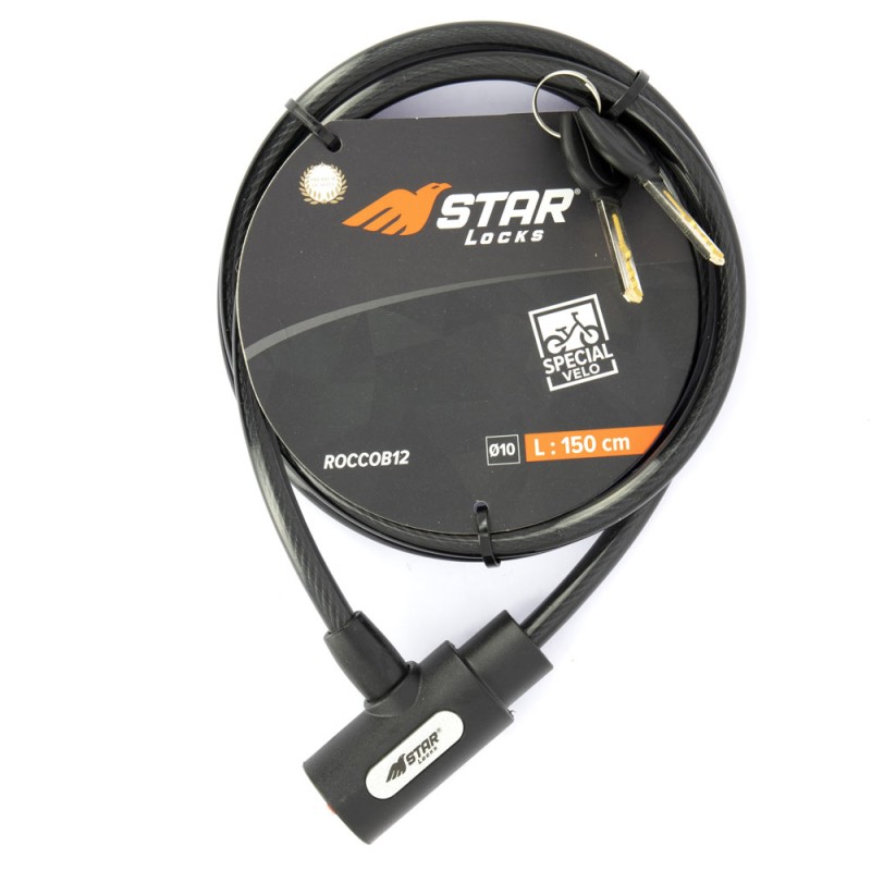 Antivol Câble Tressé Ø10mm x 1M50 Livré avec 2 Clefs