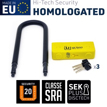 Antivol SRA - U - UR85 - ø18 - 85*250 Homologation Noir & Jaune